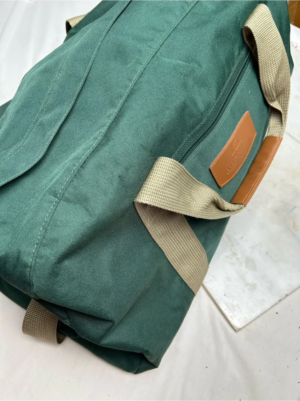 Vintage Texaco Additive Green Canvas Weekender Duffel Bag with Tan Straps